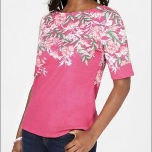 Karen Scott Printed Boatneck Floral Rose Pink